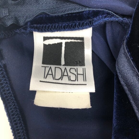 Tadashi Navy Blue Velvet Maxi Dress Size L Formal Evening - Picture 6 of 8